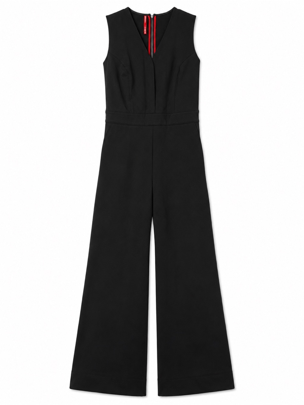 SPANX Black Wide Leg Jumpsuit Women Medium Sleeveless V Neck Stretch Zip Back